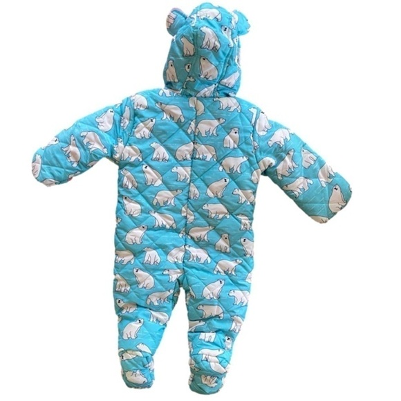 WIPPETTE Infant Hooded Snowsuit Turquoise/Pink Polar Bear Infant Size 9M NWOT - Picture 3 of 12